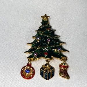 Christopher Radko Signed Christmas Tree Brooch Pin